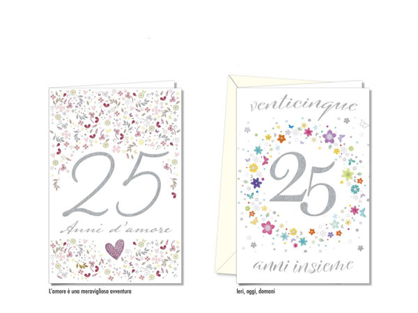 biglietto anniversario 25 anni nozze d’argento elegante