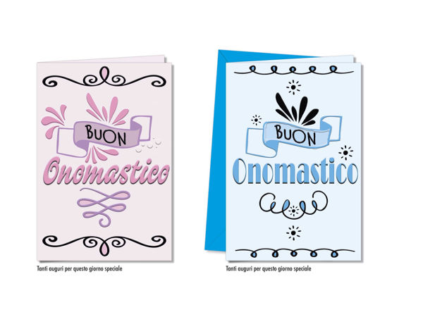 Biglietti onomastico con grafica elegante e colori delicati