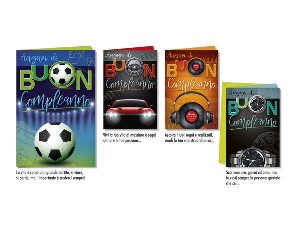 Biglietto auguri maschile con applicazioni decorative ed elementi a rilievo