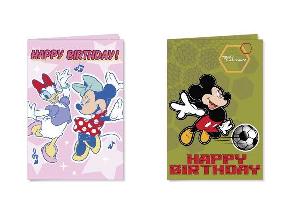 Biglietto auguri Minnie o Topolino con grafica Disney colorata