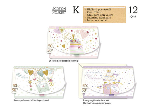 Biglietto auguri nozze portasoldi con grafica elegante e tasca interna