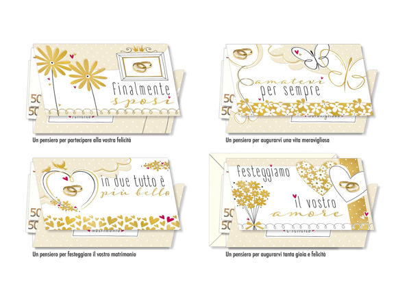 Biglietto auguri nozze portasoldi con grafica elegante e tasca interna
