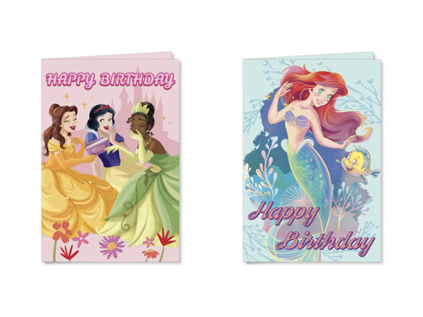 Biglietto di auguri Principesse Disney con illustrazioni colorate delle principesse