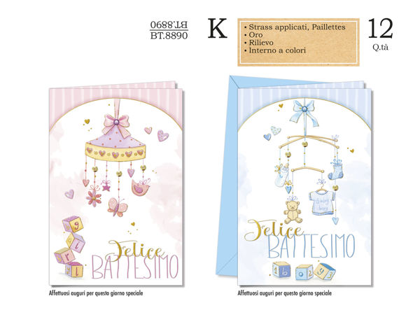 Biglietto di auguri per Battesimo con grafica delicata ed elegante