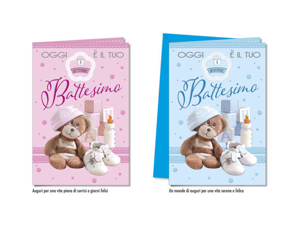 Biglietto di auguri per Battesimo con grafica delicata ed elegante