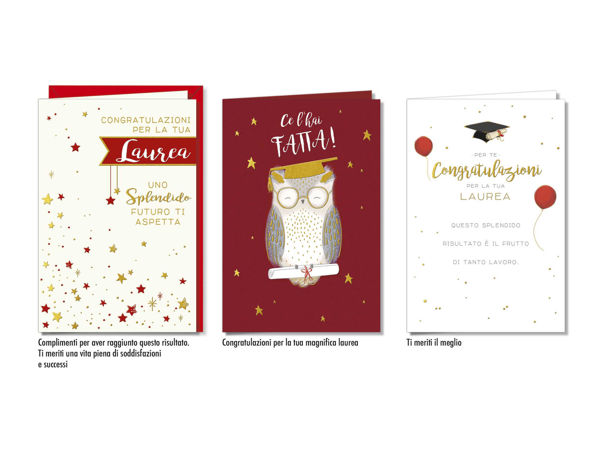 Biglietto di auguri per laurea con simboli accademici eleganti
