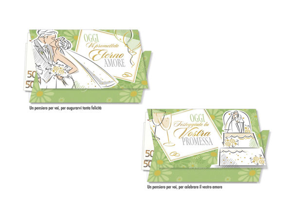 Biglietto portasoldi per nozze con grafica elegante e tasca interna