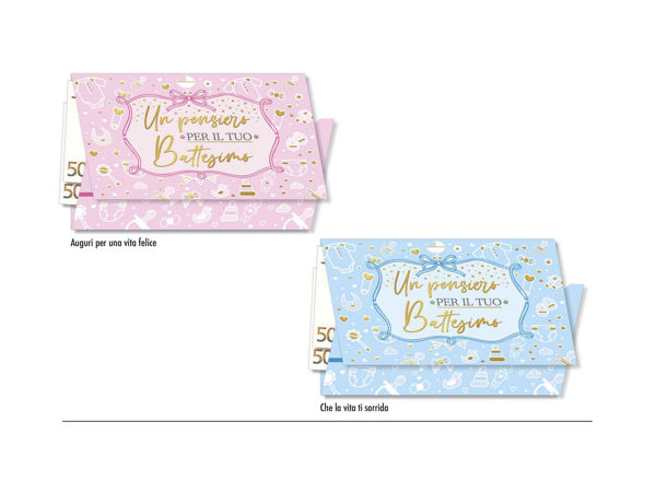 Biglietto portasoldi per Battesimo con tasca interna e grafica delicata