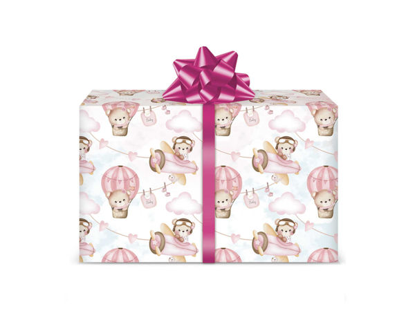 Foglio di carta regalo 70x100 cm per nascita bimba con fantasia rosa delicata