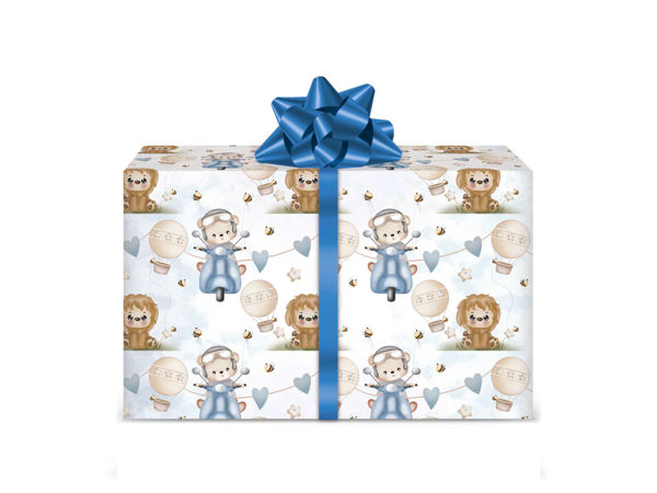 Foglio di carta regalo 70x100 cm per nascita bimbo con fantasia azzurra delicata