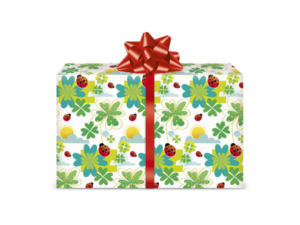 Foglio di carta regalo 70x100 cm con fantasia quadrifogli portafortuna