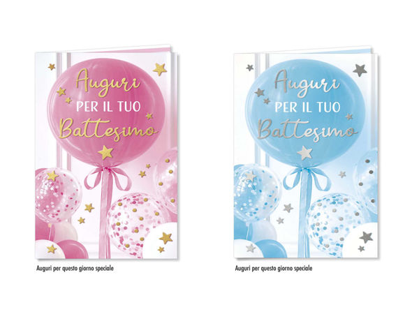 Mini biglietto di auguri per Battesimo con grafica delicata