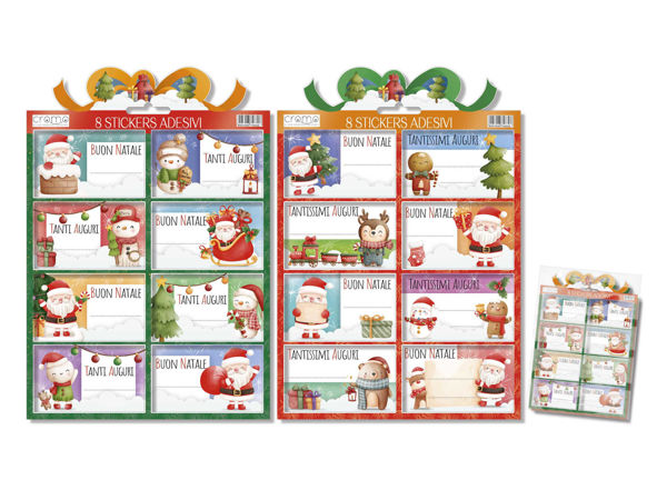 Set di 8 stickers adesivi natalizi colorati e decorativi
