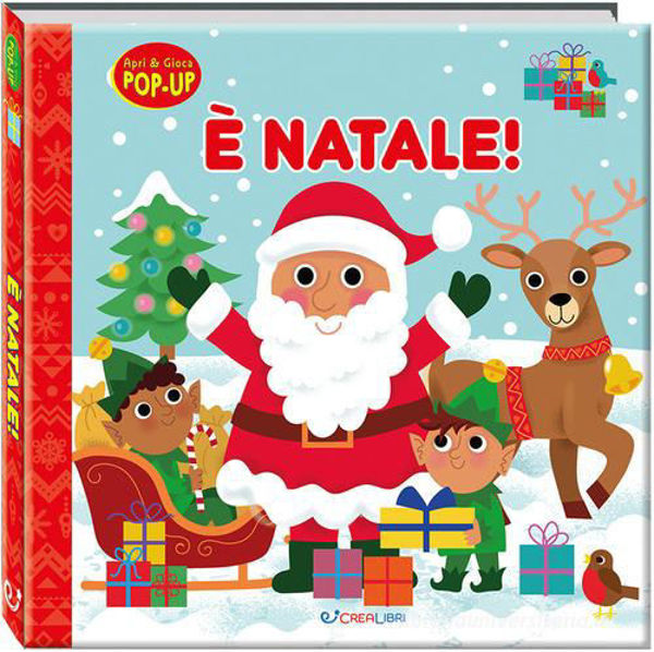Copertina libro pop up È Natale con Babbo Natale, renna, elfi e albero di Natale