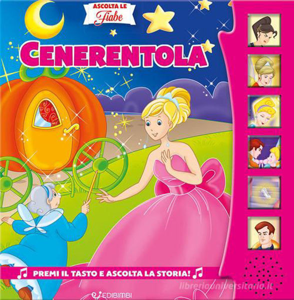 Copertina del libro sonoro “Ascolta le Fiabe 10 – Cenerentola” con Cenerentola e carrozza