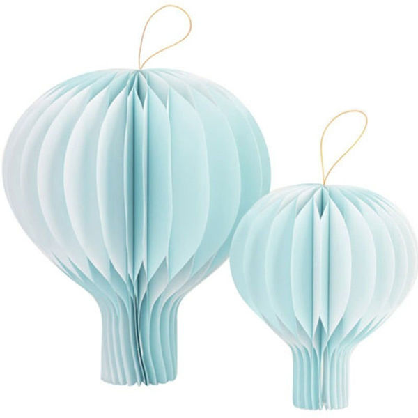 Set 2 mongolfiere in carta azzurra decorazioni sospese