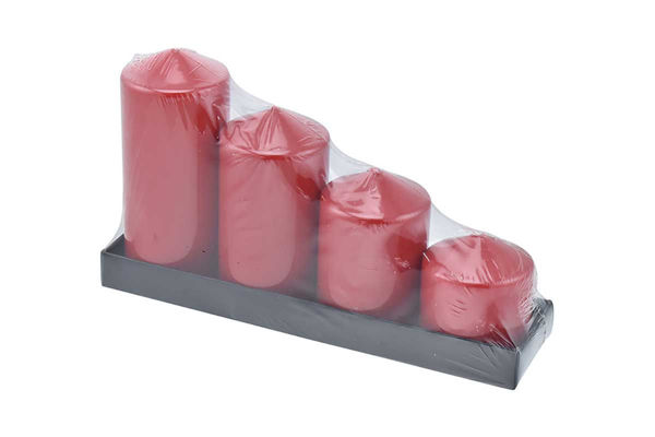 Set 4 candele cilindro rosso laccato altezze 6-8-10-12 cm diametro 5 cm