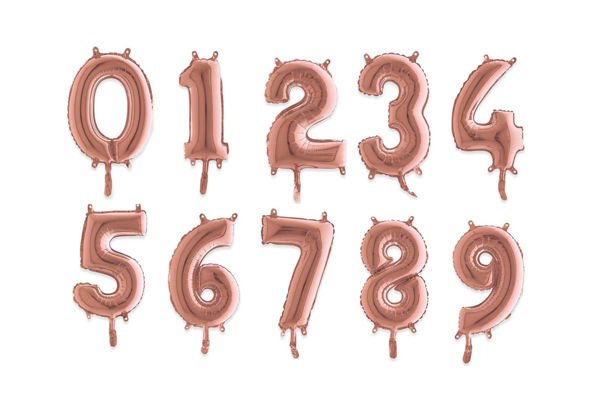 Palloncino mylar oro rosa numero 0-9 da 36 cm