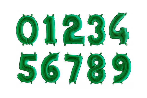 palloncini mylar verde numeri da 0 a 9 36 cm