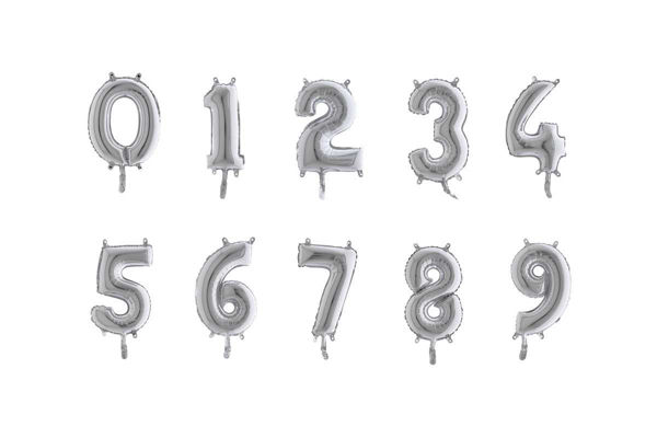 palloncini mylar argento numeri 36 cm