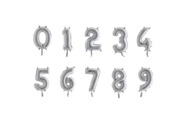 Palloncini Mylar 18 cm argento numeri da 0 a 9