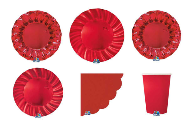 Set coordinato tavola Wavy Rosso Metal con piatti fondi, bicchieri cc250 e tovaglioli 33x33 natalizi