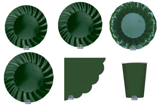 Coordinato tavola Wavy Verde Foresta con bicchieri, piatti in varie misure e tovaglioli 33x33