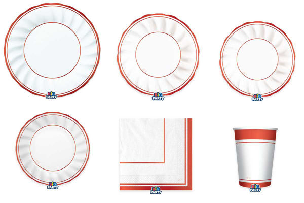 Coordinato tavola Classic Red Metal con bicchieri, piatti in varie misure e tovaglioli rosso metallizzato