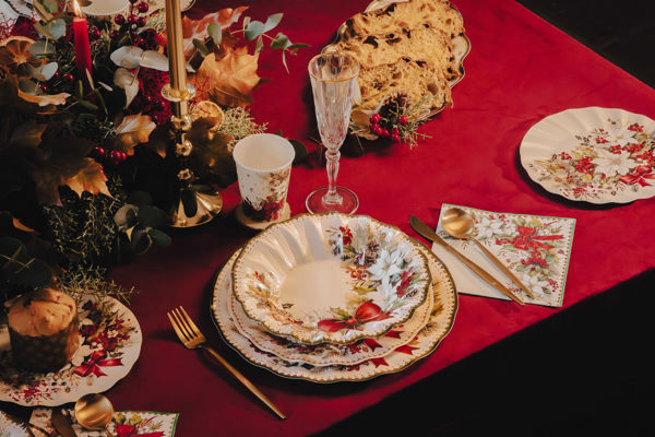 Coordinato tavola Vintage Christmas con bicchieri, piatti e tovaglioli natalizi stile retrò