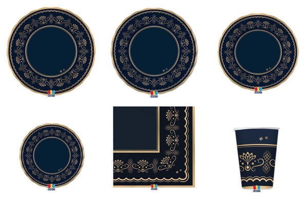Set Coordinato Royal Blue Gold – Piatti, Bicchieri e Tovaglioli