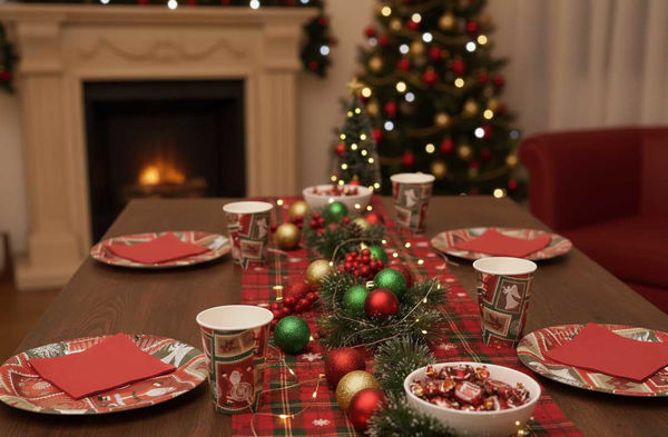 Coordinato tavola con piatti e bicchieri in carta monouso