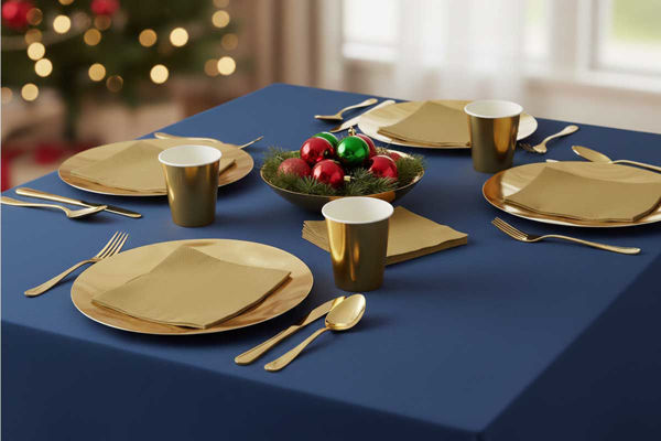 Coordinato tavola Oro Lucido con piatti e bicchieri assortiti