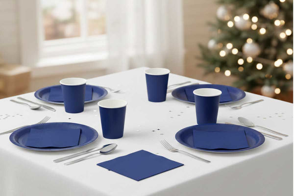 Coordinato Ecolor Blu Notte con piatti e bicchieri in carta