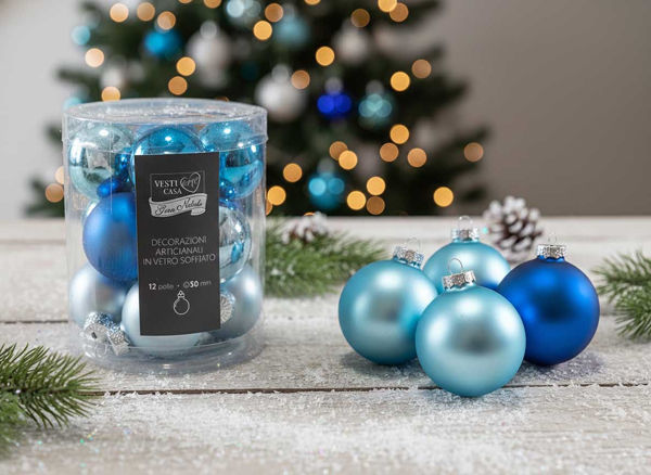 Palle di Natale in vetro blu e celeste