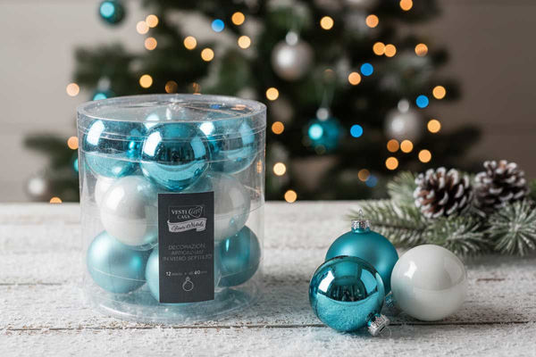 Palle natalizie in vetro turchese