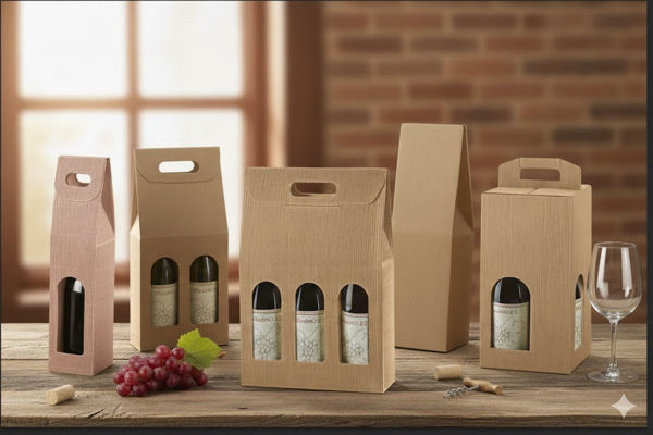Scatole portabottiglia in cartone ondulato avana per vino da 1 a 6 bottiglie
