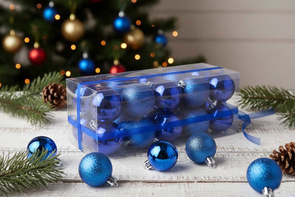 Sfere natalizie blu lucido e glitter