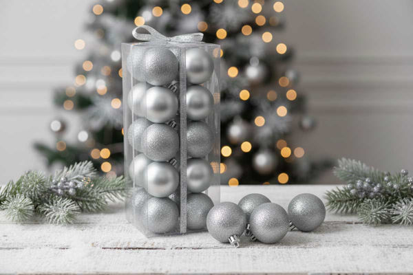 Sfere natalizie perlato e glitter argento