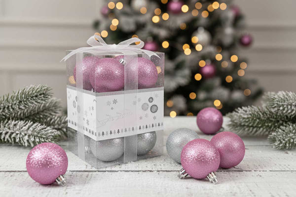 Palle natalizie rosa bianco argento glitter