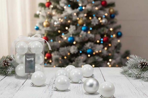 Palle natalizie in vetro bianco per decorazione albero di Natale