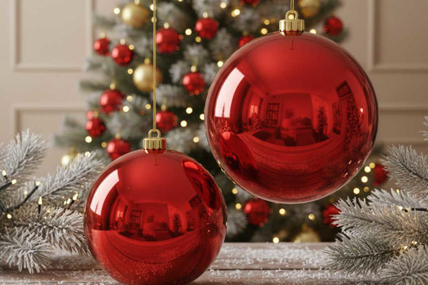 Sfere in vetro rosso lucido per decorazioni natalizie eleganti