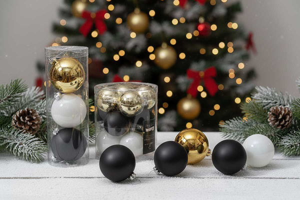Palle natalizie in vetro oro nero bianco per decorazione albero di Natale