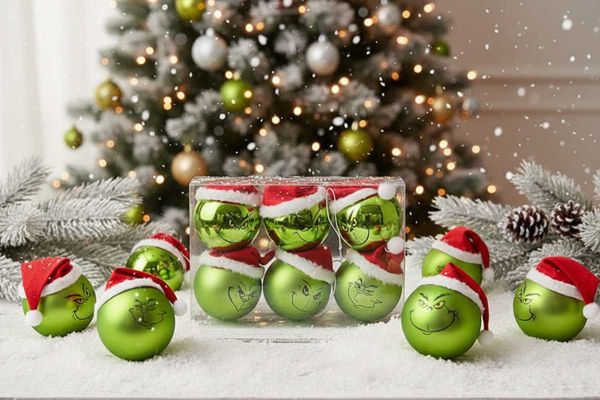 Sfere natalizie verde grinch per decorazione albero di Natale