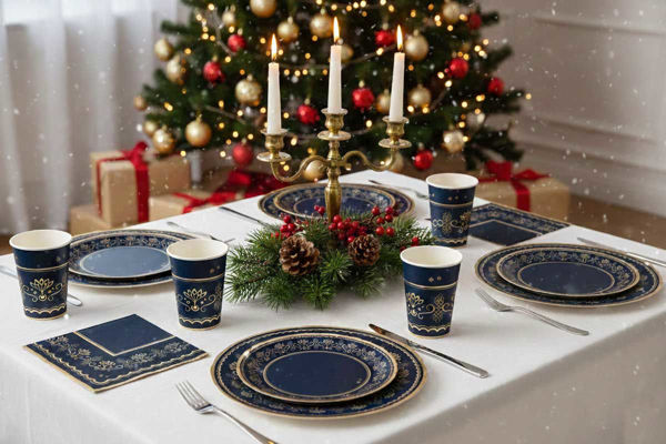 Set Coordinato Royal Blue Gold – Piatti, Bicchieri e Tovaglioli