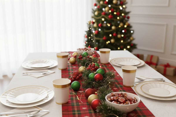 Coordinato tavola Classic Gold Metal con bicchieri, piatti assortiti e tovaglioli dorati