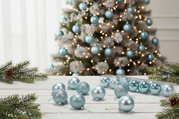 Sfere natalizie turchese lucido con glitter in varie misure
