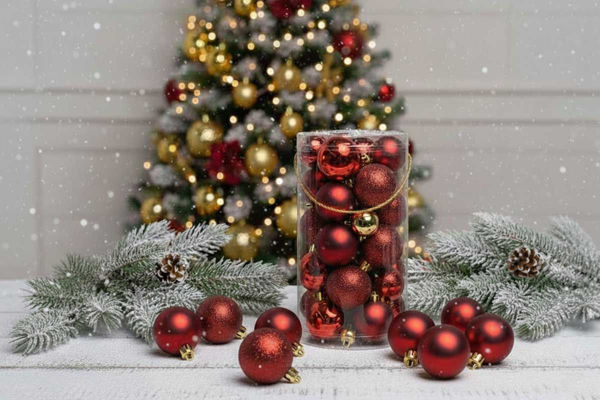 Sfere natalizie bordeaux mix in varie misure per albero di Natale