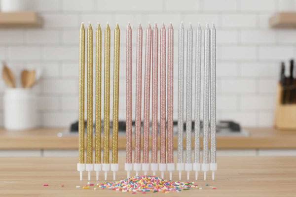 Candeline Matita Glitter con Supporto – Candele eleganti per torta
