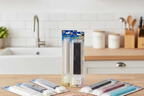 Candeline matita 15 cm con supporto 12 pezzi decorative per torta colorate