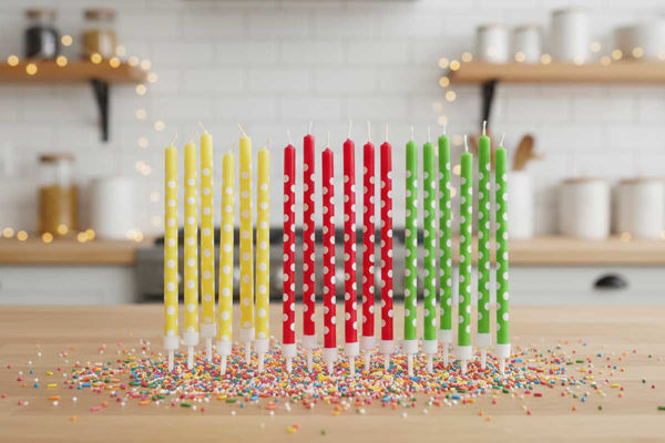 Candelina matita con supporto pois decorativa per torta